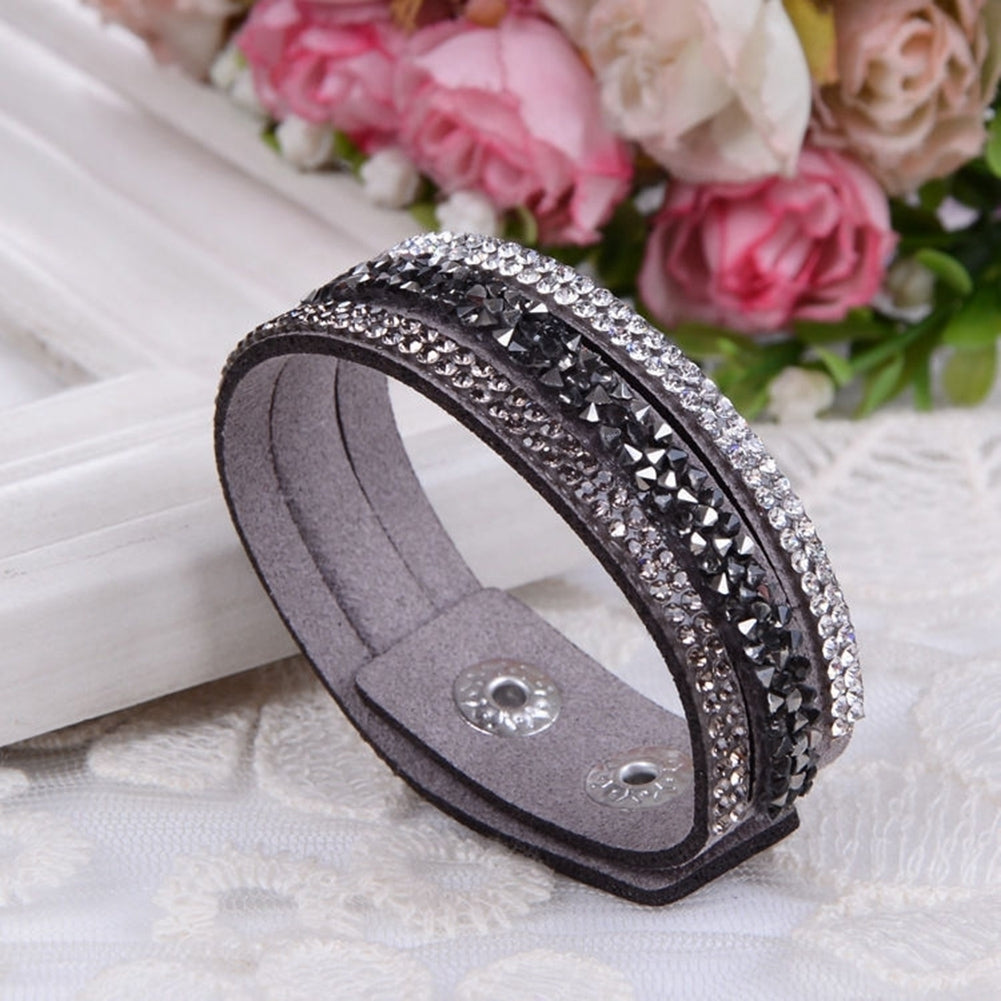 Womens Fashion Rhinestone Faux Leather Wristband Cuff Punk Bracelet Bangle Gift Image 8