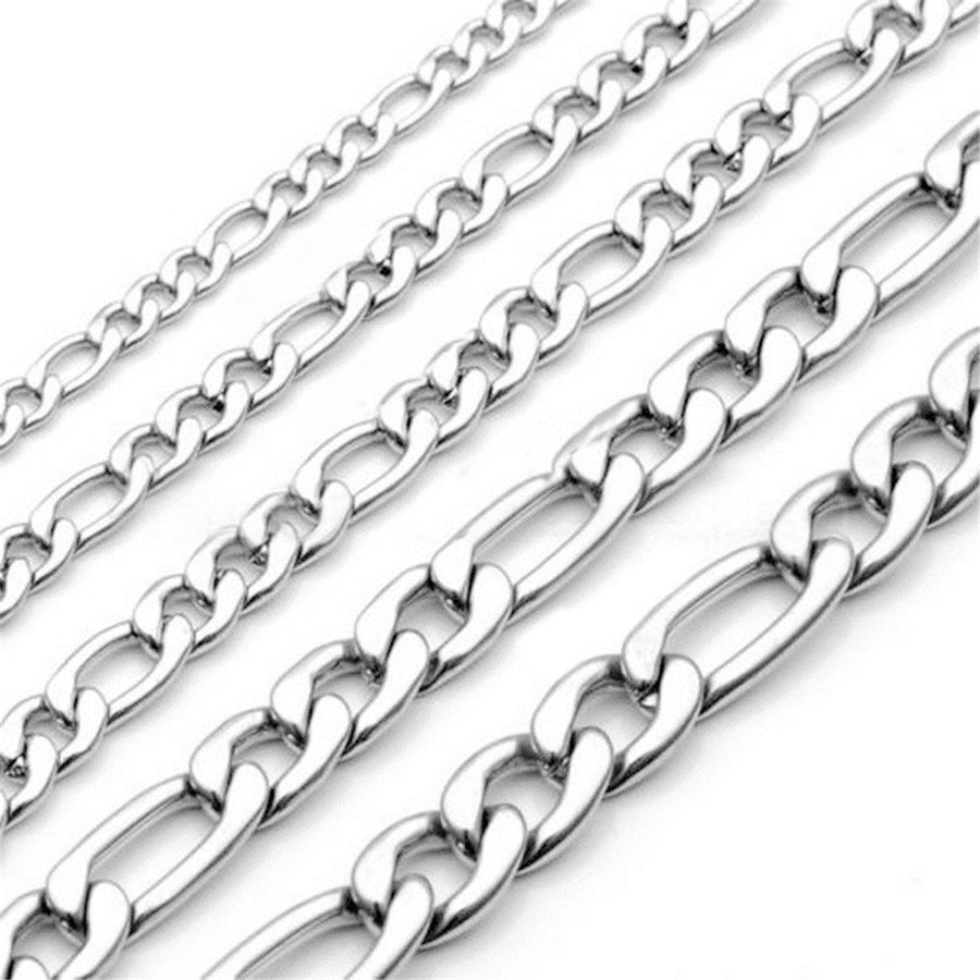 3mm-7mm Men Fashion Stainless Steel Band Figaro Chain Necklace 18Inch - 26Inch Image 1