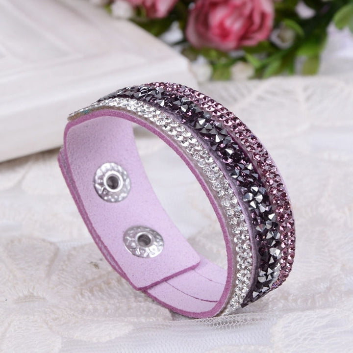 Womens Fashion Rhinestone Faux Leather Wristband Cuff Punk Bracelet Bangle Gift Image 9