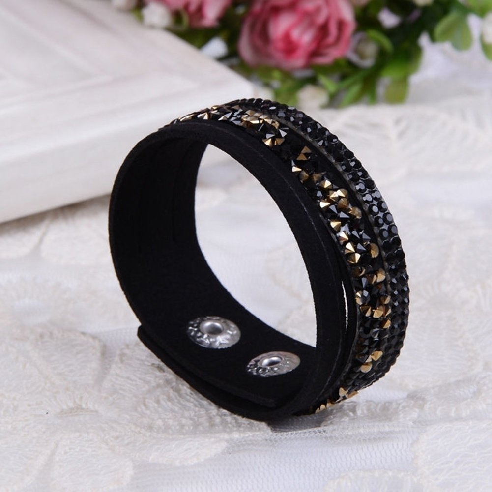 Womens Fashion Rhinestone Faux Leather Wristband Cuff Punk Bracelet Bangle Gift Image 10