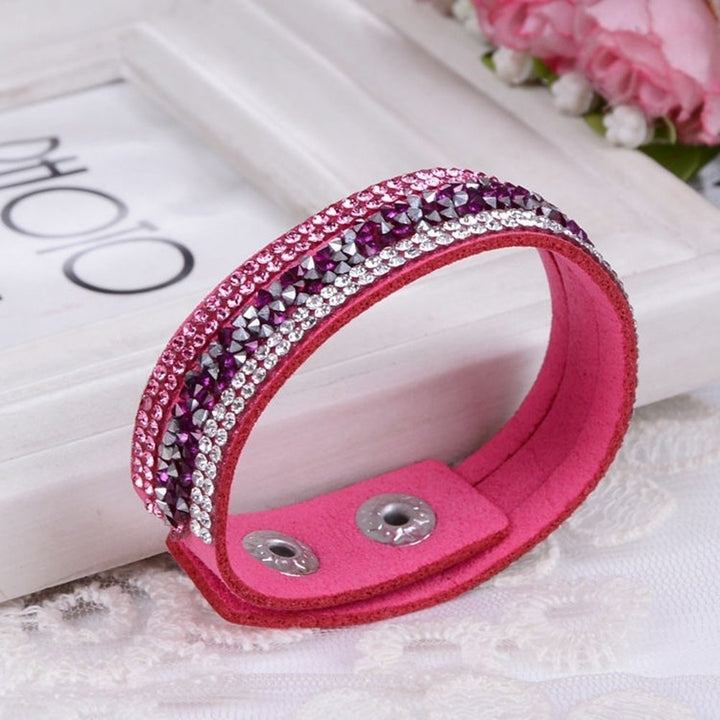 Womens Fashion Rhinestone Faux Leather Wristband Cuff Punk Bracelet Bangle Gift Image 11