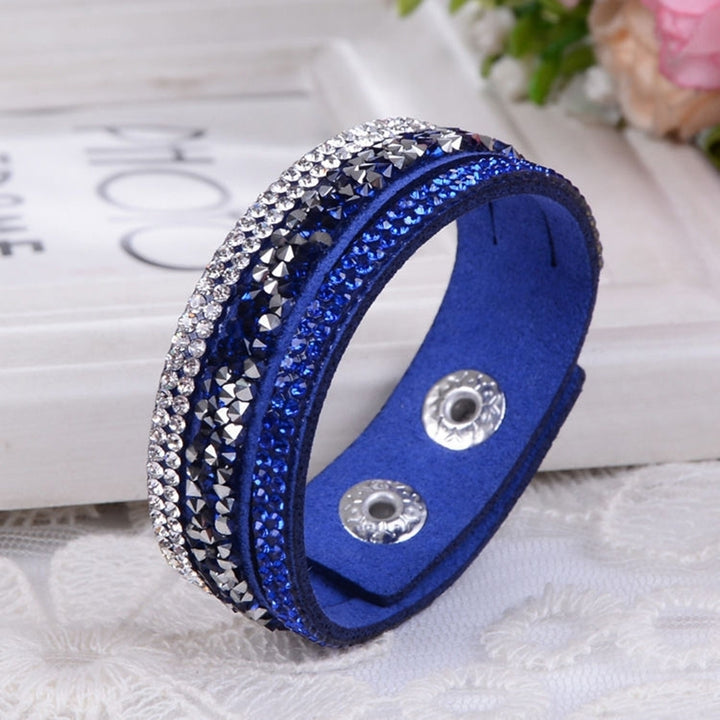 Womens Fashion Rhinestone Faux Leather Wristband Cuff Punk Bracelet Bangle Gift Image 12