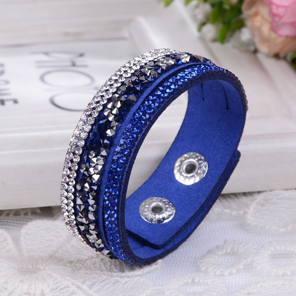 Womens Fashion Rhinestone Faux Leather Wristband Cuff Punk Bracelet Bangle Gift Image 1