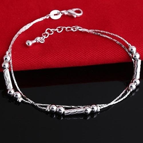 Womens Fashion Silver Plated Bracelets Alloy Beads String Chain Bracelet Bangle Image 1