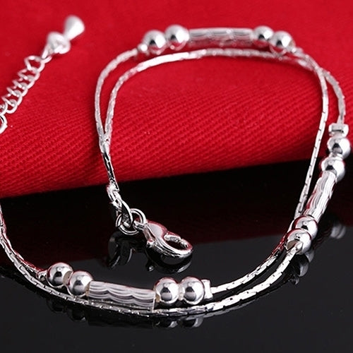 Womens Fashion Silver Plated Bracelets Alloy Beads String Chain Bracelet Bangle Image 3