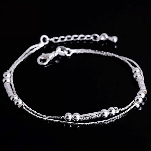 Womens Fashion Silver Plated Bracelets Alloy Beads String Chain Bracelet Bangle Image 4