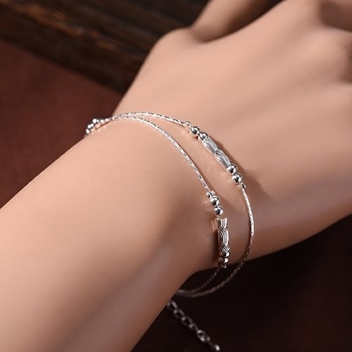 Womens Fashion Silver Plated Bracelets Alloy Beads String Chain Bracelet Bangle Image 6