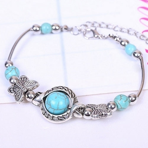 Womens Fashion Turquoise Beads Bracelet Charming Alloy Bangle Jewelry Gift Image 1