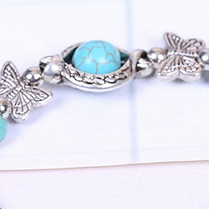 Womens Fashion Turquoise Beads Bracelet Charming Alloy Bangle Jewelry Gift Image 4