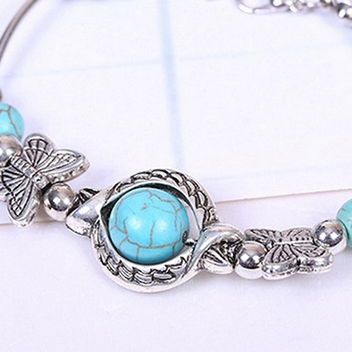 Womens Fashion Turquoise Beads Bracelet Charming Alloy Bangle Jewelry Gift Image 6