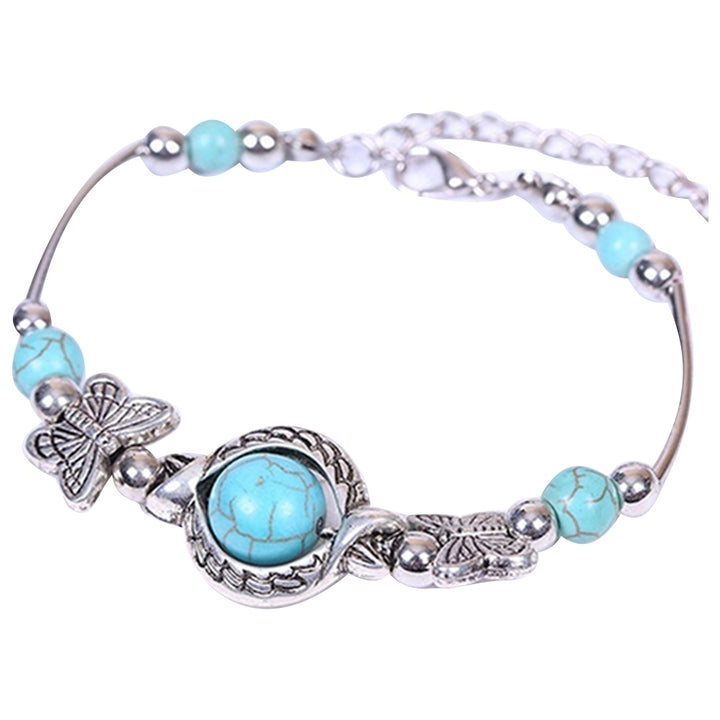 Womens Fashion Turquoise Beads Bracelet Charming Alloy Bangle Jewelry Gift Image 7