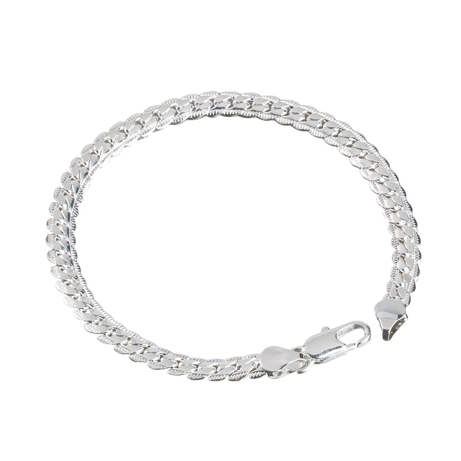 Fashion Mens Flat Curb Silver Plated Chain Simple Design Bracelet Jewelry Gift Image 1