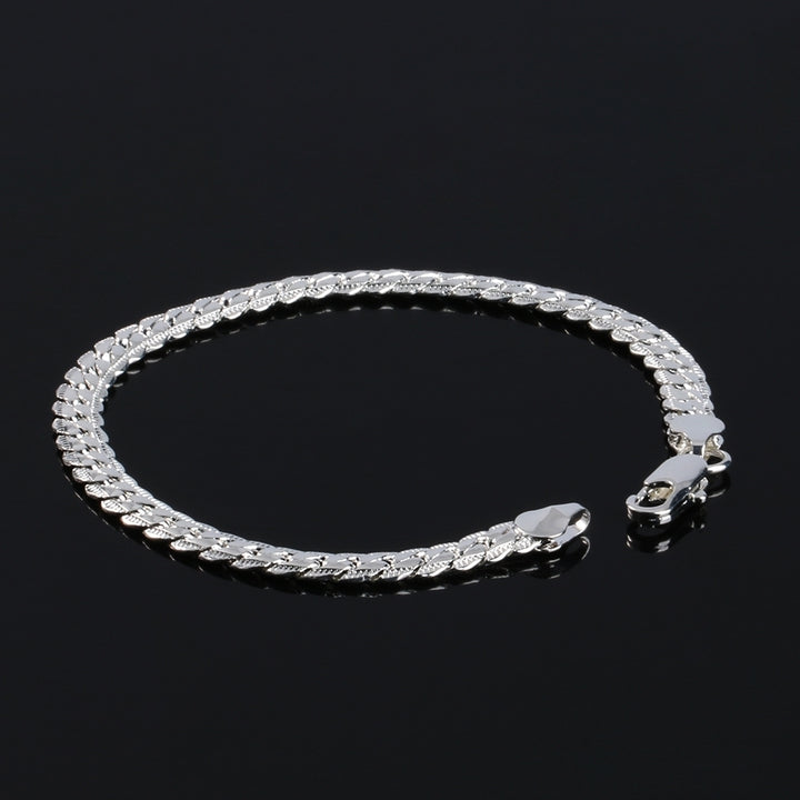 Fashion Mens Flat Curb Silver Plated Chain Simple Design Bracelet Jewelry Gift Image 2