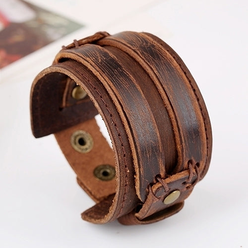 Men Women Punk Retro Wide Faux Leather Belt Bracelet Wristband Jewelry Gift Image 6