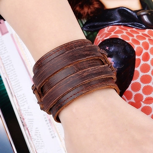 Men Women Punk Retro Wide Faux Leather Belt Bracelet Wristband Jewelry Gift Image 10