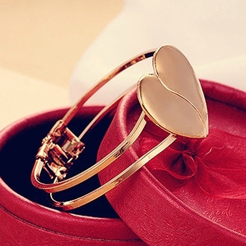 Women Gold Plated Cuff Bangle Alloy Couple Love Heart Bracelet Jewelry Charms Image 6