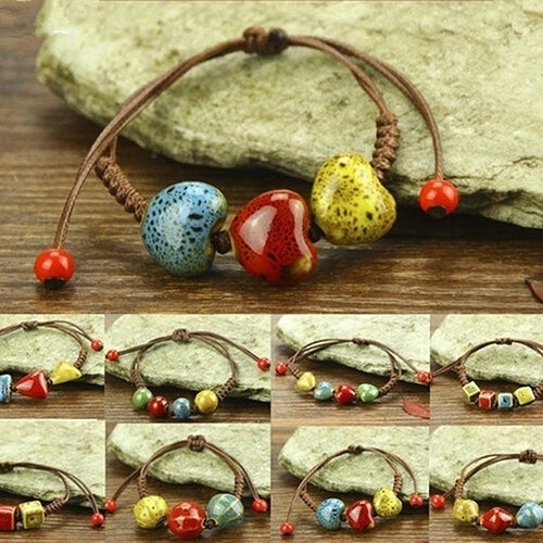 Bohemia Unique Natural Ceramics Adjustable Braided Rope Bracelet Bangle Image 1