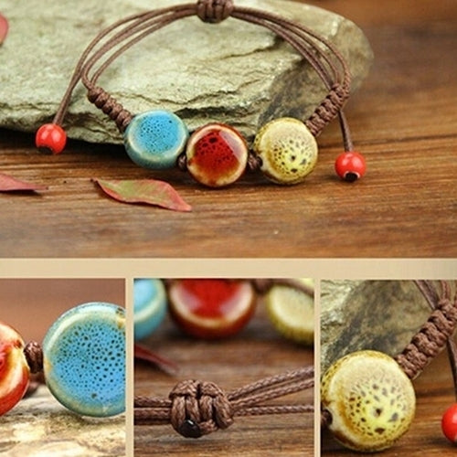 Bohemia Unique Natural Ceramics Adjustable Braided Rope Bracelet Bangle Image 2