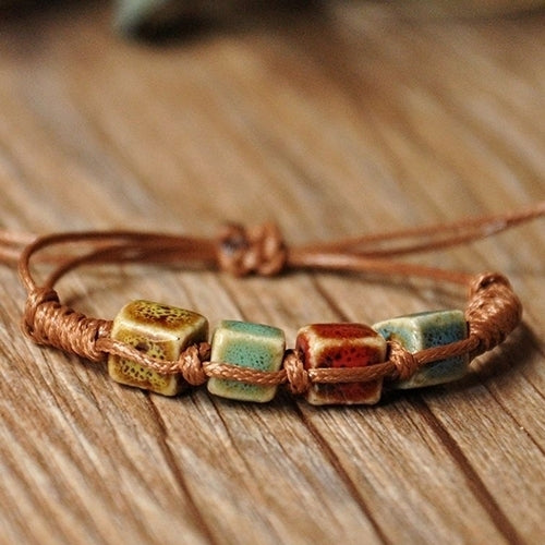 Bohemia Unique Natural Ceramics Adjustable Braided Rope Bracelet Bangle Image 9