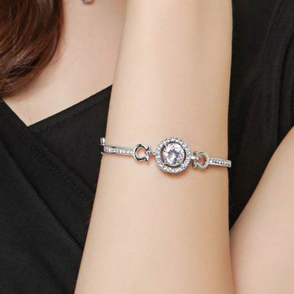 Luxury Cubic Zirconia Inlaid Adjustable Chain Bracelet Bangle Women Jewelry Gift Image 4