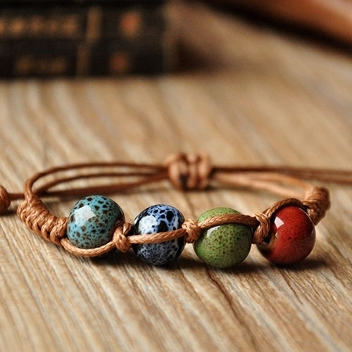 Bohemia Unique Natural Ceramics Adjustable Braided Rope Bracelet Bangle Image 10