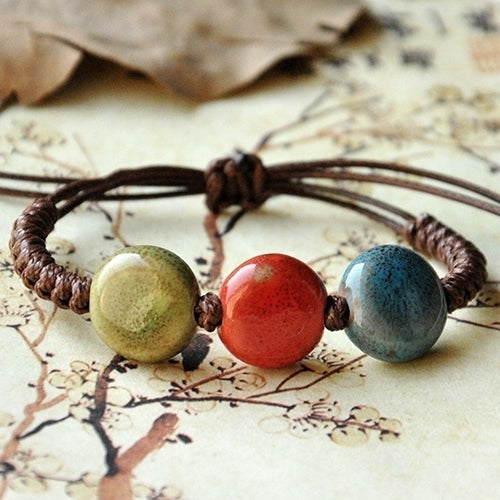 Bohemia Unique Natural Ceramics Adjustable Braided Rope Bracelet Bangle Image 11