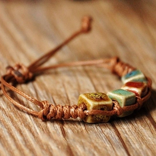 Bohemia Unique Natural Ceramics Adjustable Braided Rope Bracelet Bangle Image 12