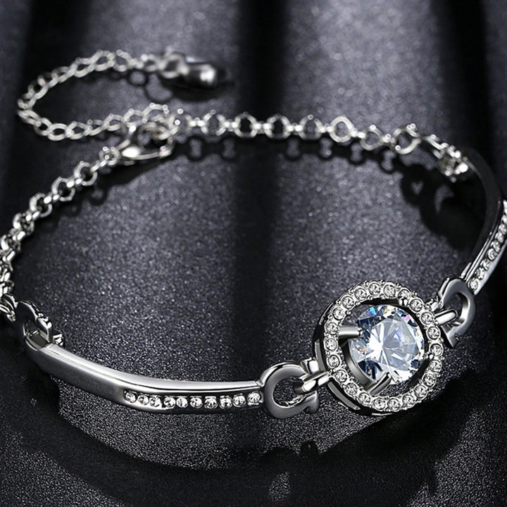 Luxury Cubic Zirconia Inlaid Adjustable Chain Bracelet Bangle Women Jewelry Gift Image 6