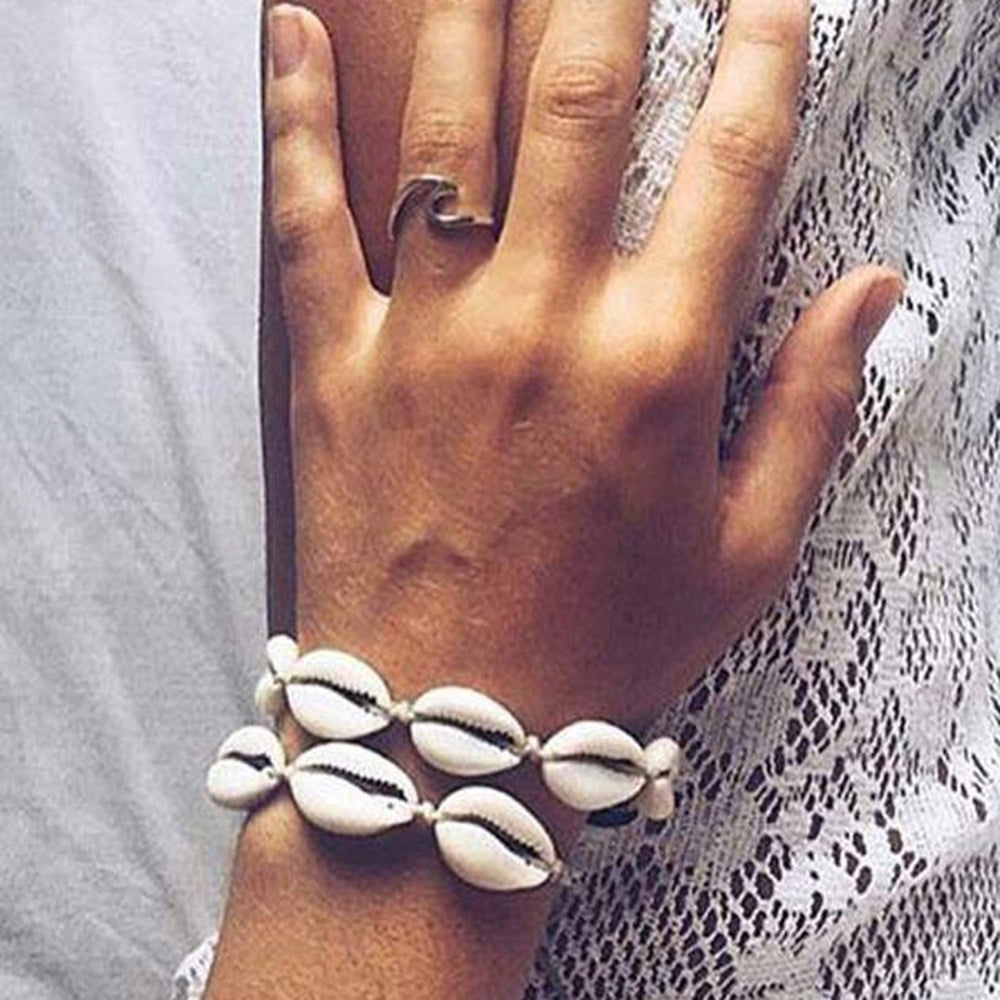 Bohemian Cowrie Shell Charm Woven Bracelet Women Adjustable Bangle Jewelry Gift Image 2