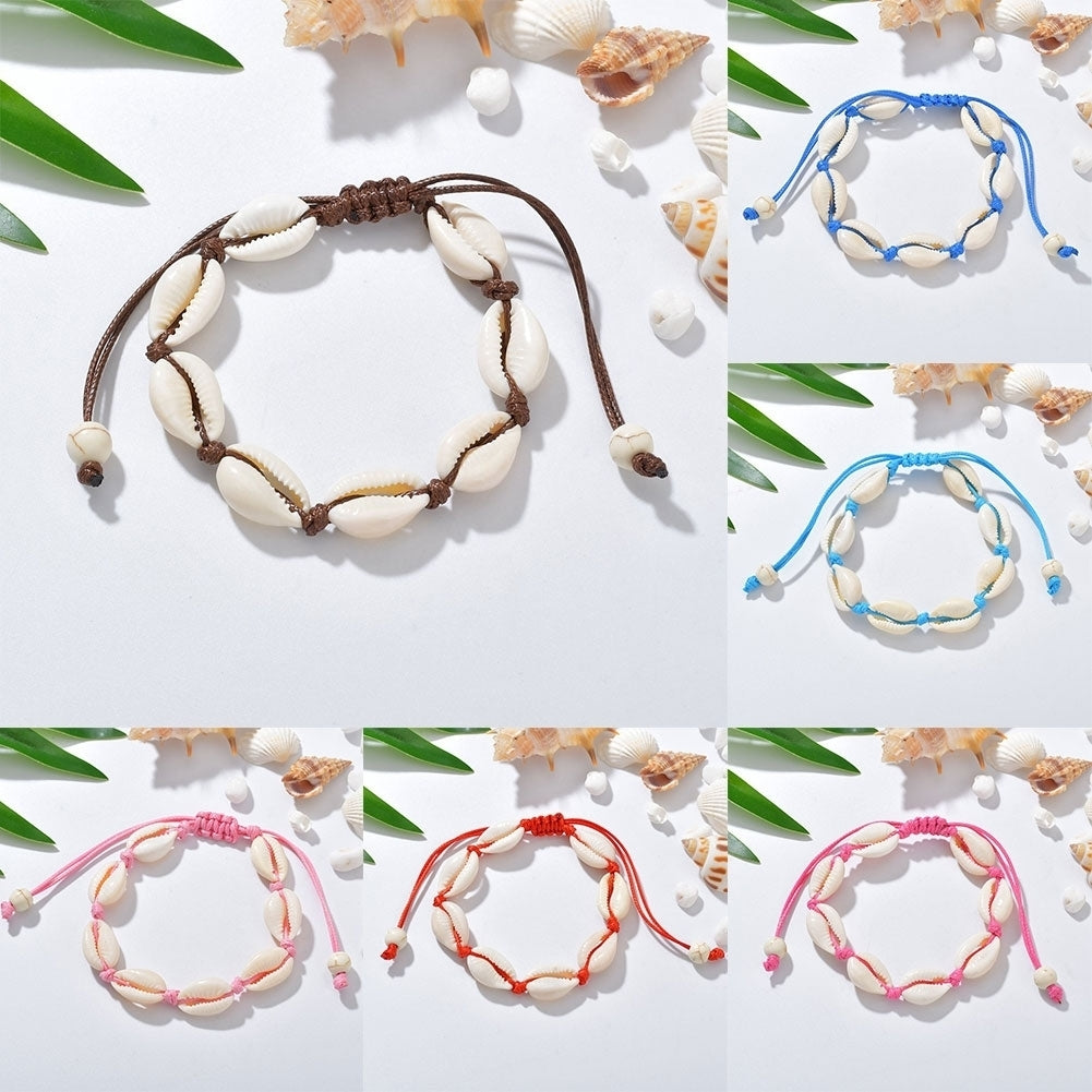 Women Hand Knitting Shell Charm Bracelet Beaded Chain Bangle Jewelry Accessory Image 1