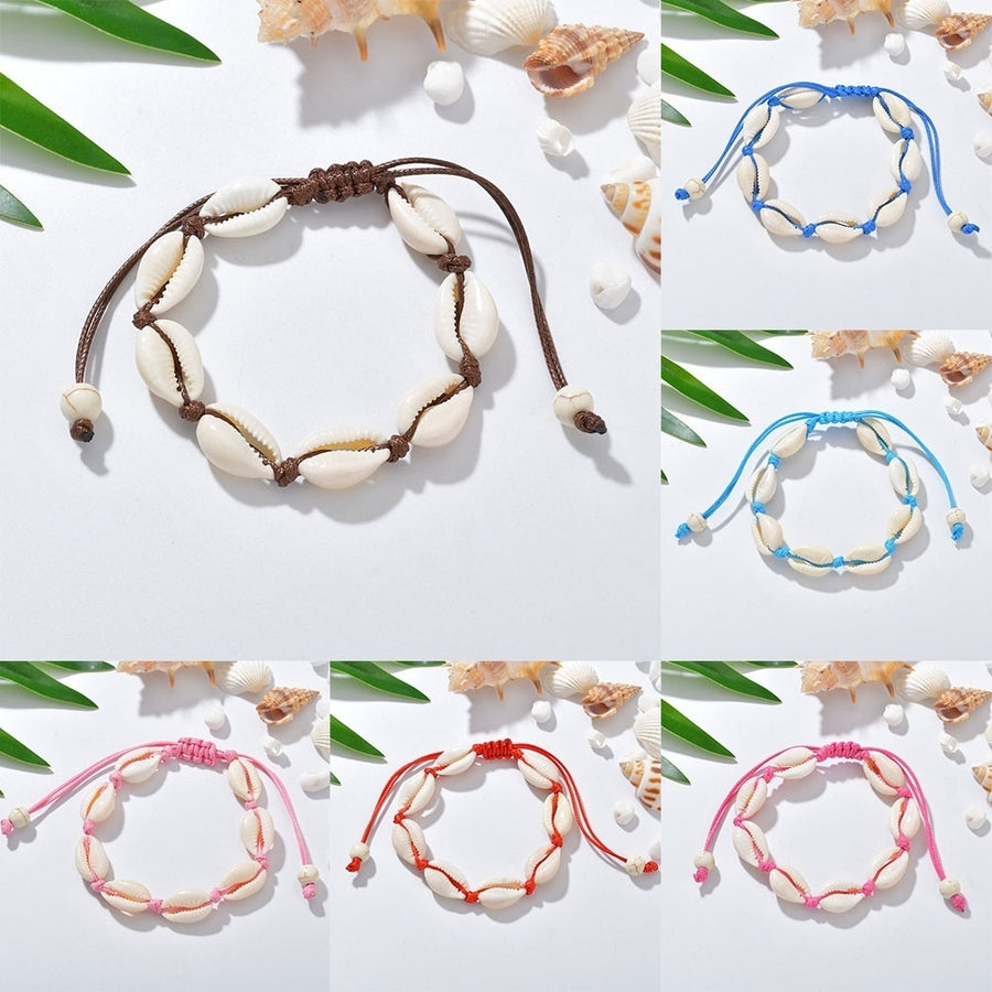 Women Hand Knitting Shell Charm Bracelet Beaded Chain Bangle Jewelry Accessory Image 1