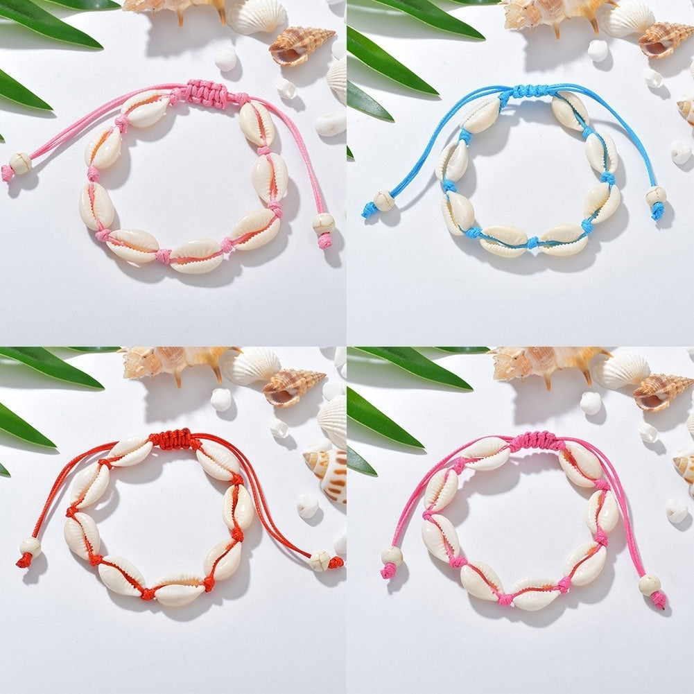 Women Hand Knitting Shell Charm Bracelet Beaded Chain Bangle Jewelry Accessory Image 12