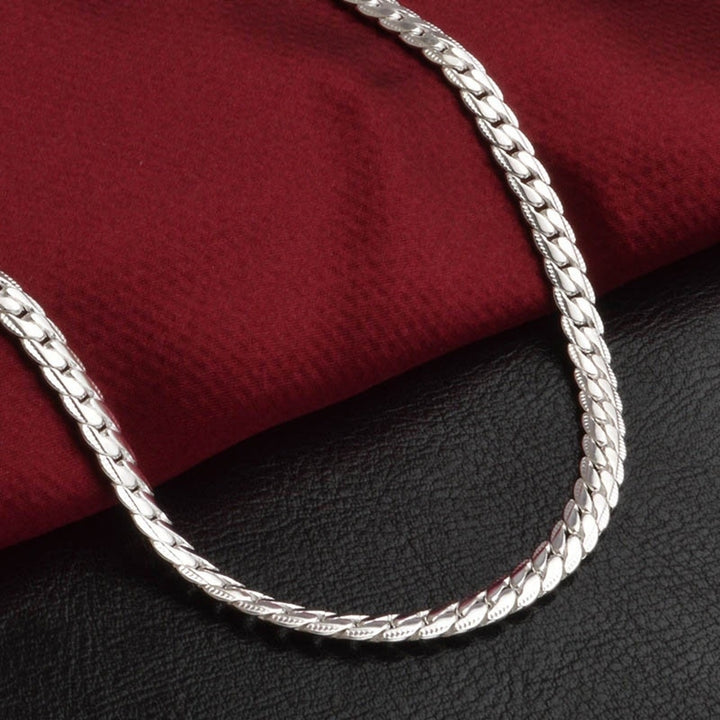 Simple Flat Curb Silver Plated Chain Lobster Clasp Bracelet Womens Jewelry Image 3