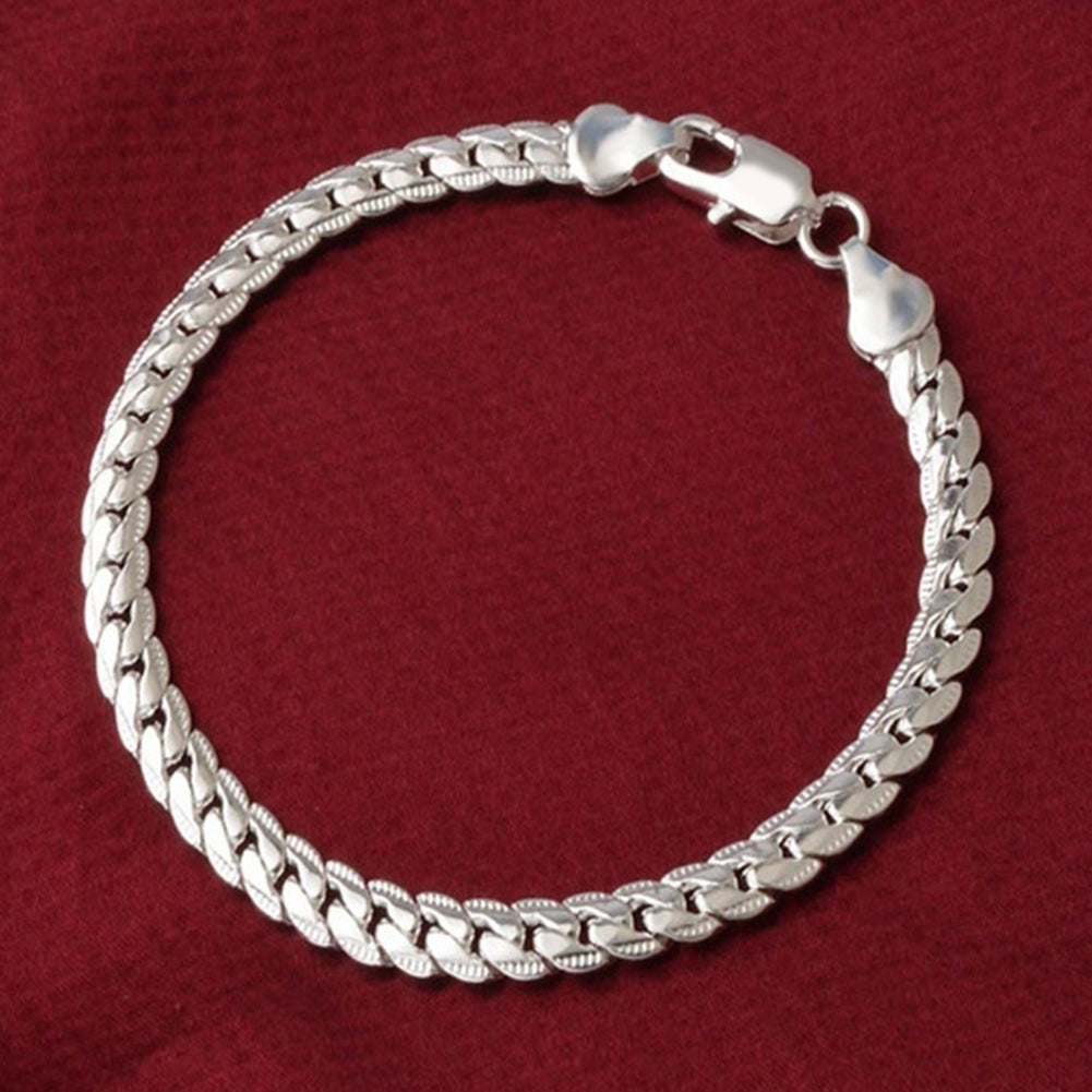 Simple Flat Curb Silver Plated Chain Lobster Clasp Bracelet Womens Jewelry Image 4