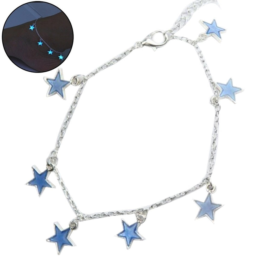 Fashion Unisex Blue Fluorescent Pentagonal Star Tassel Beach Anklet Bracelet Image 1