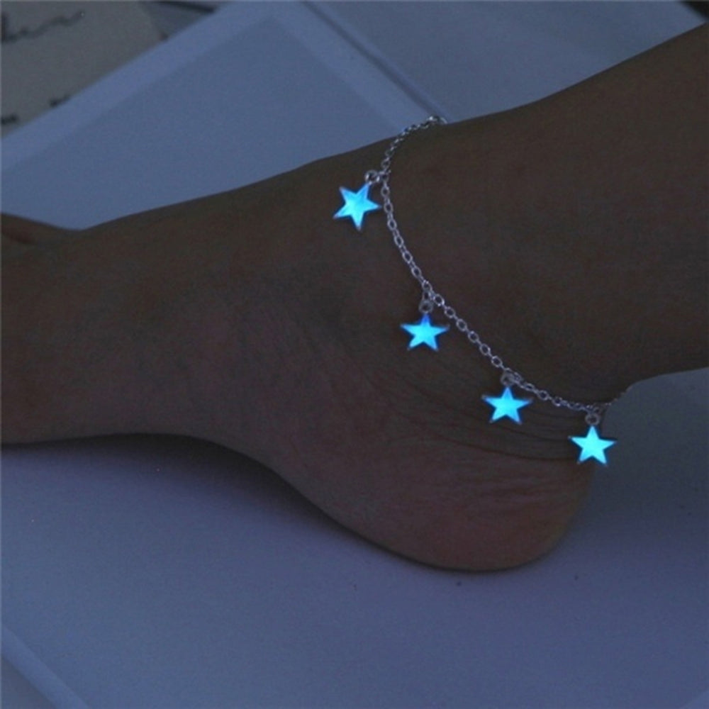 Fashion Unisex Blue Fluorescent Pentagonal Star Tassel Beach Anklet Bracelet Image 2