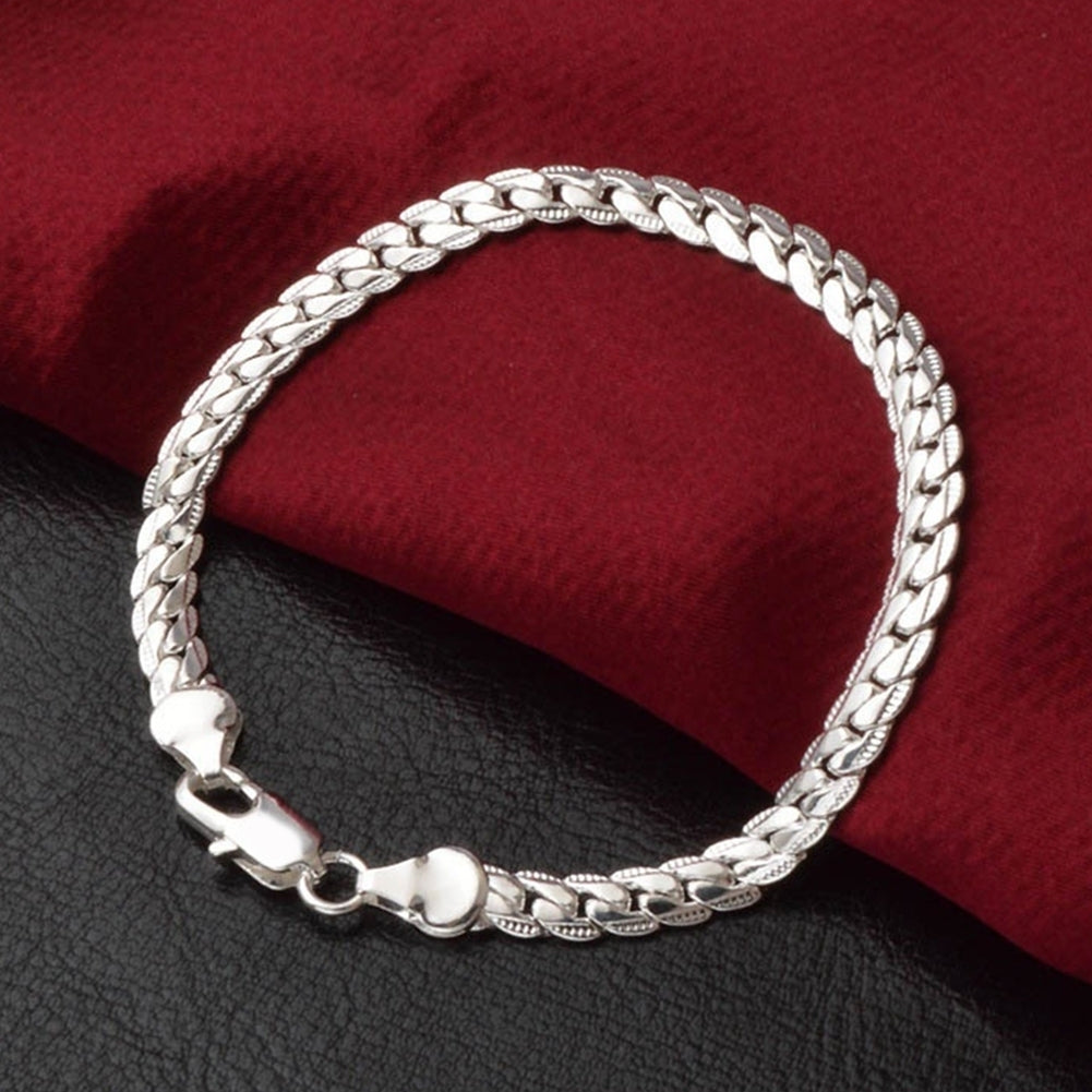 Simple Flat Curb Silver Plated Chain Lobster Clasp Bracelet Womens Jewelry Image 6