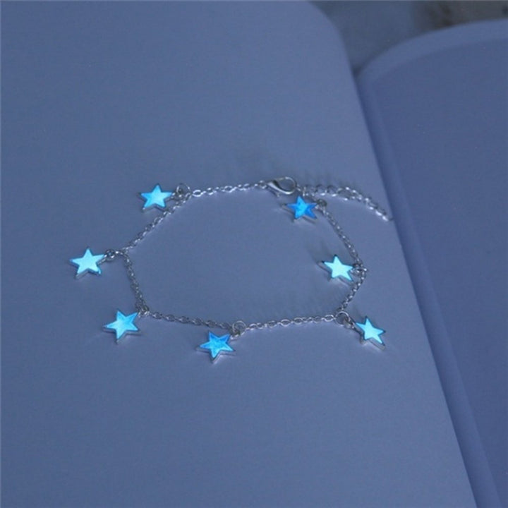 Fashion Unisex Blue Fluorescent Pentagonal Star Tassel Beach Anklet Bracelet Image 3