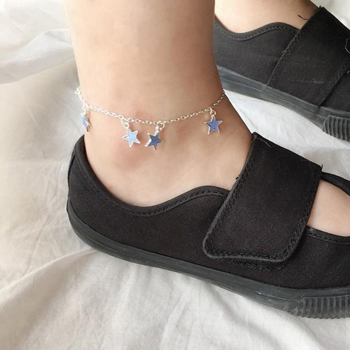 Fashion Unisex Blue Fluorescent Pentagonal Star Tassel Beach Anklet Bracelet Image 4