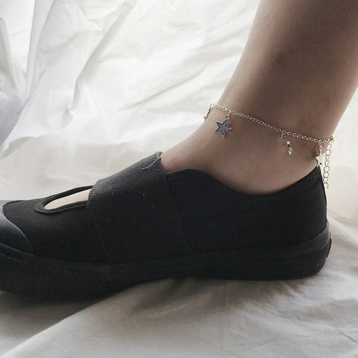 Fashion Unisex Blue Fluorescent Pentagonal Star Tassel Beach Anklet Bracelet Image 6