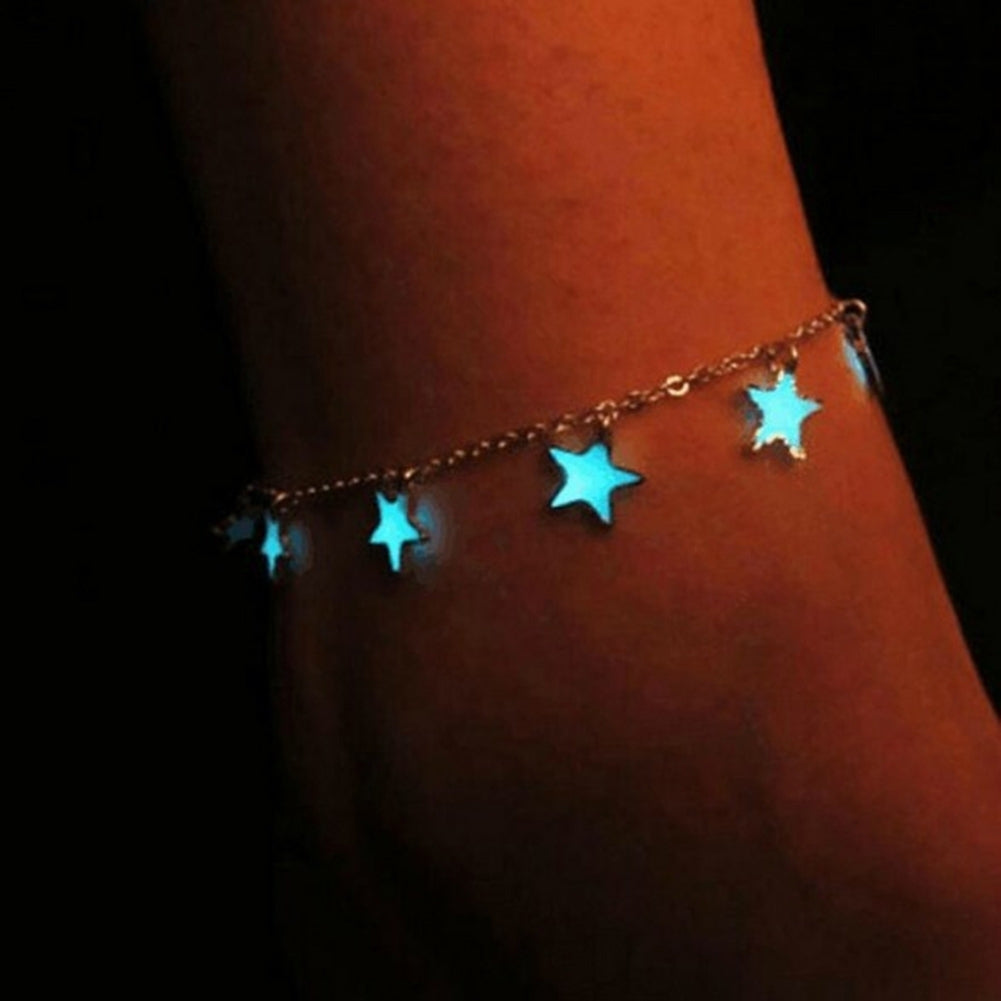 Fashion Unisex Blue Fluorescent Pentagonal Star Tassel Beach Anklet Bracelet Image 7