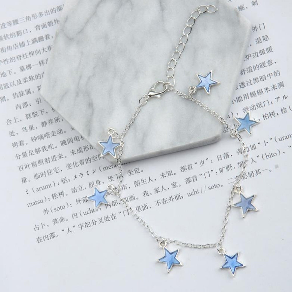 Fashion Unisex Blue Fluorescent Pentagonal Star Tassel Beach Anklet Bracelet Image 9