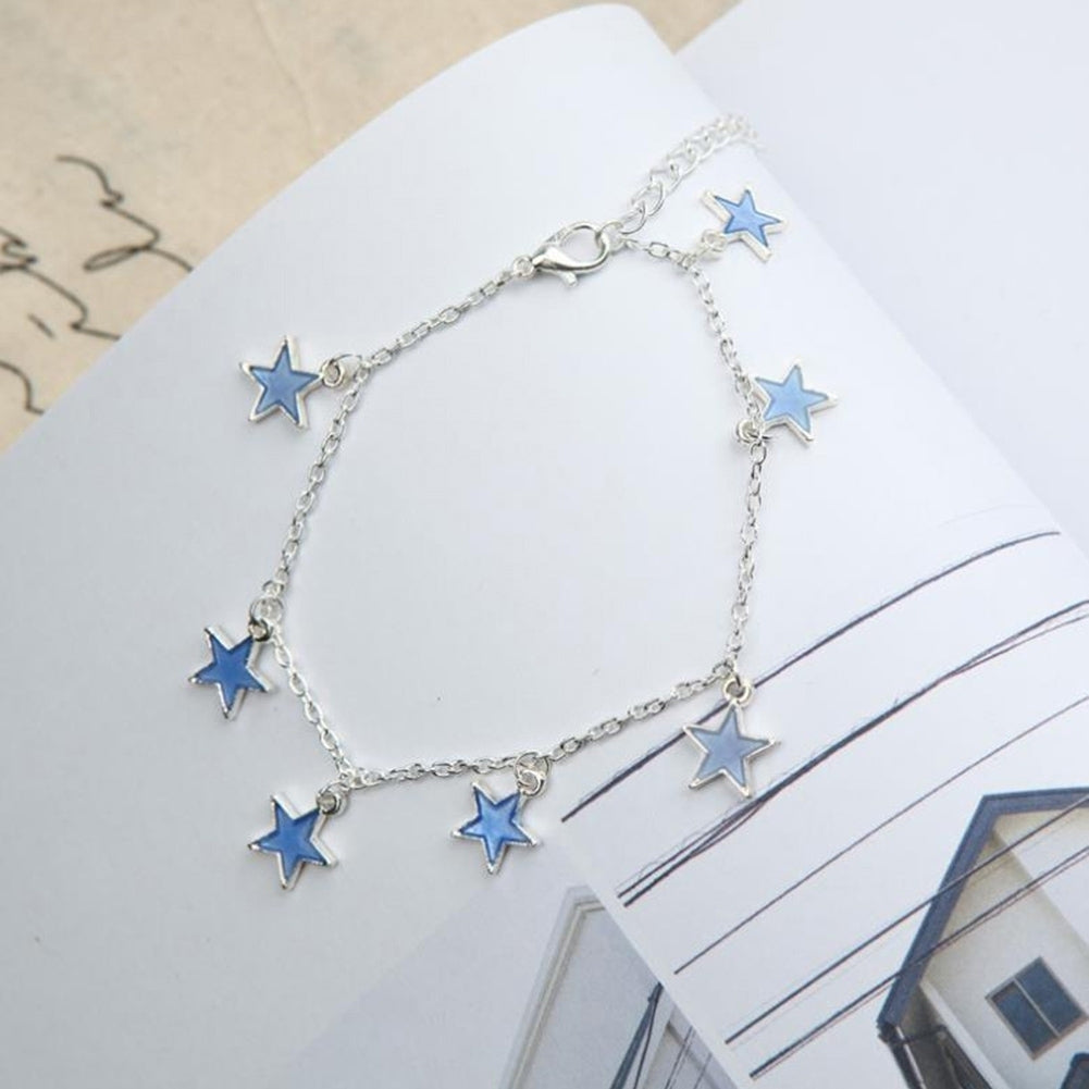 Fashion Unisex Blue Fluorescent Pentagonal Star Tassel Beach Anklet Bracelet Image 10