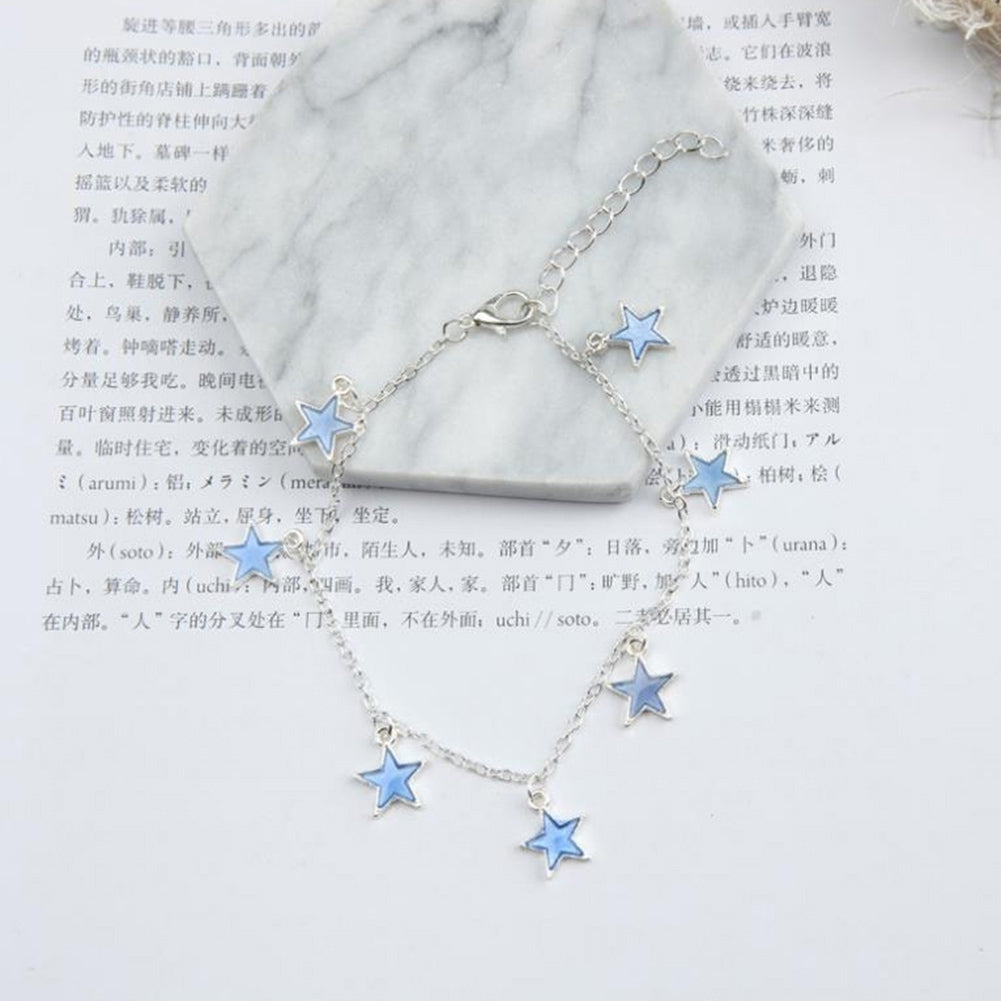 Fashion Unisex Blue Fluorescent Pentagonal Star Tassel Beach Anklet Bracelet Image 11