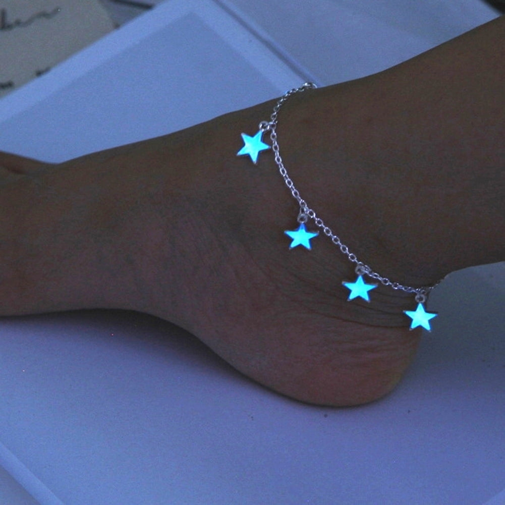 Fashion Luminous Star Tassel Charm Ankle Bracelet Anklet Women Beach Jewelry Image 2