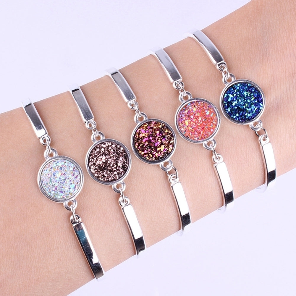 Women Fashion Faux Druse Resin Bracelet Adjustable Chain Bangle Jewelry Gift Image 7