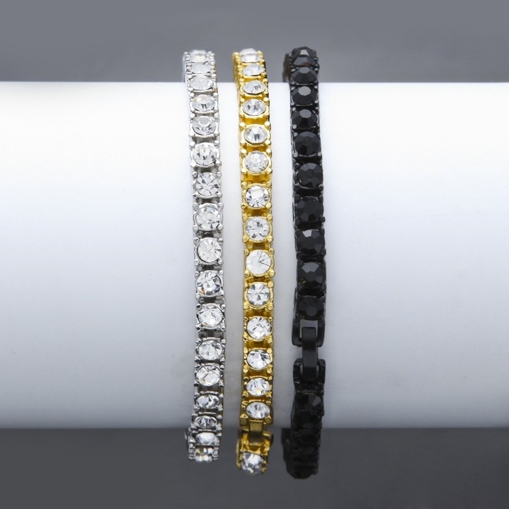 Fashion Single Row Rhinestone Inlaid Men Bracelet Bangle Party Jewelry Gift Image 1