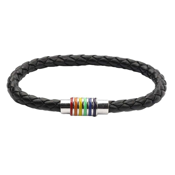 Fashion Unisex Braided Leather Rope Rainbow Magnetic Buckle Bracelet Jewelry Image 2