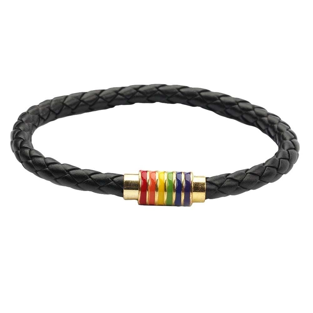 Fashion Unisex Braided Leather Rope Rainbow Magnetic Buckle Bracelet Jewelry Image 3