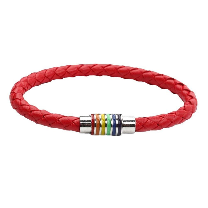 Fashion Unisex Braided Leather Rope Rainbow Magnetic Buckle Bracelet Jewelry Image 4